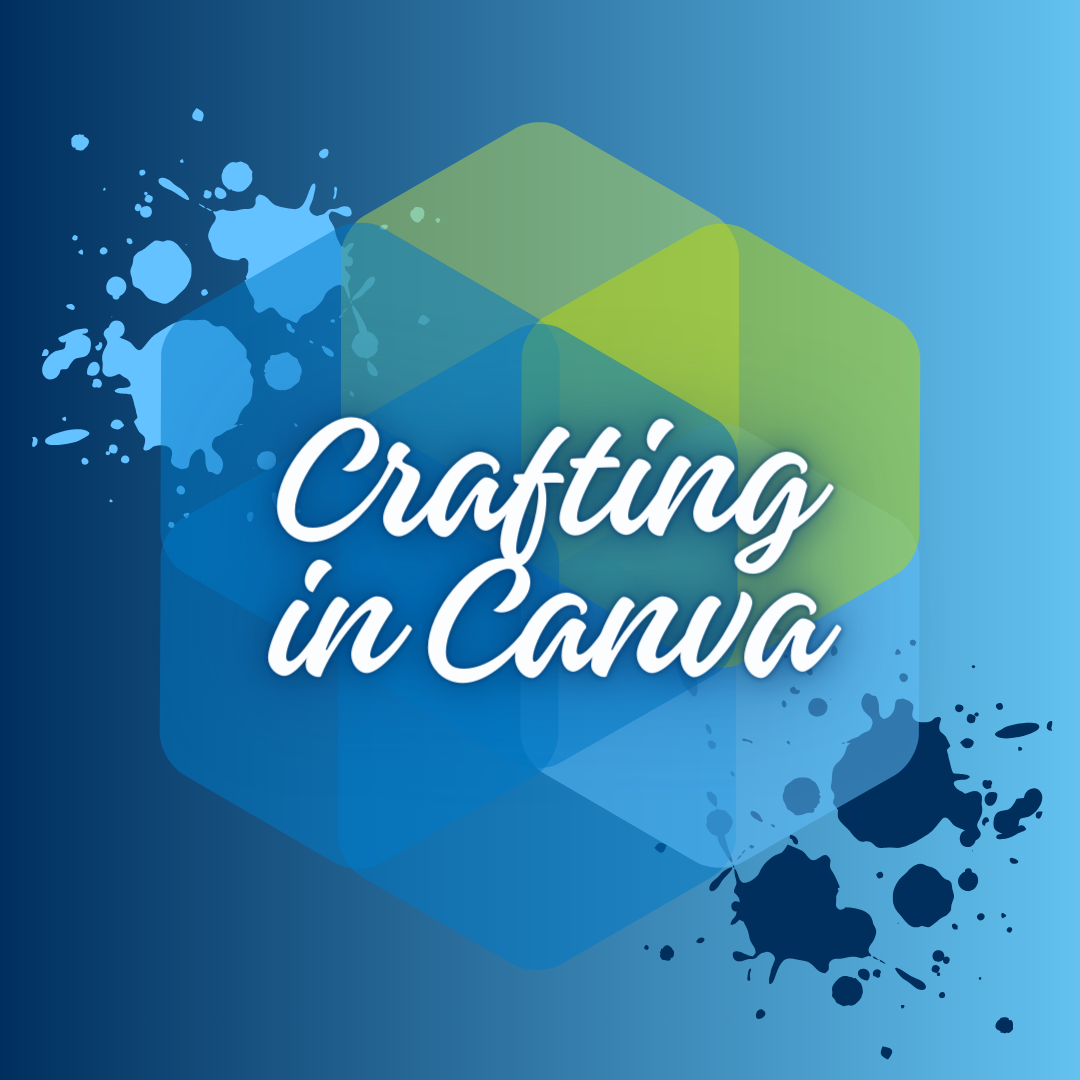 an image with blue and green overlapping hexagons and some paint splatters with the words crafting in canva